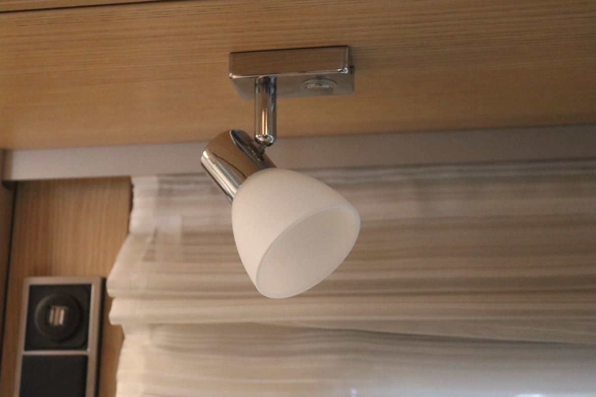 Hymer LED Opbouwspot - 12V - Geborsteld Nikkel - Glas Wit